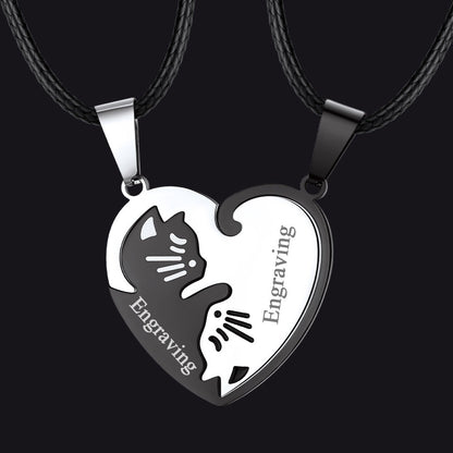 Custom Cat Heart Matching Puzzle Necklaces for Couples Bff
