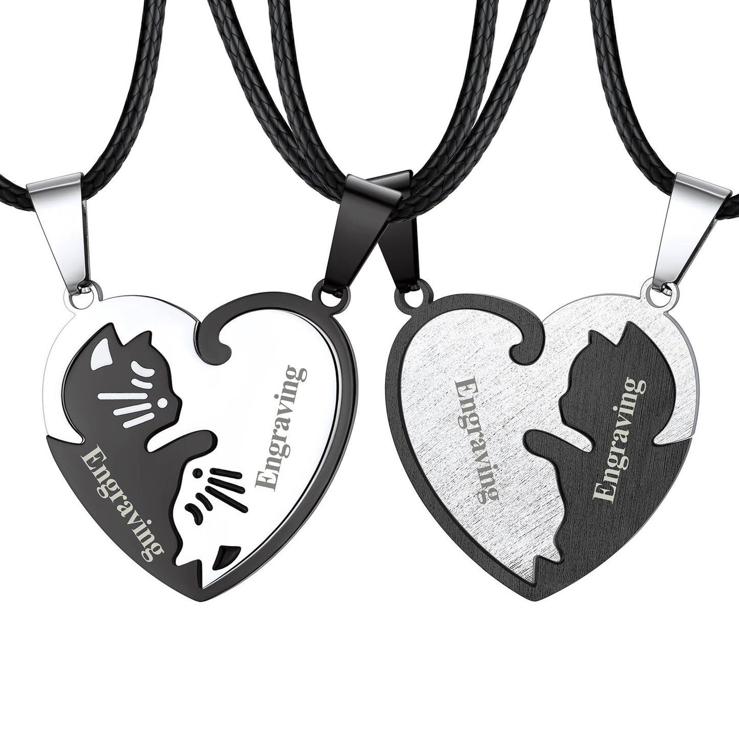 Custom Cat Heart Matching Puzzle Necklaces for Couples Bff
