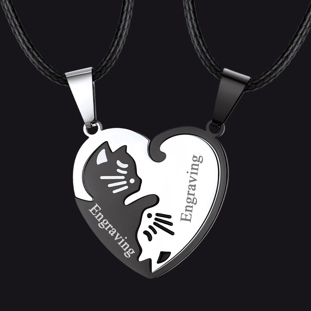 Custom Cat Heart Matching Puzzle Necklaces for Couples Bff