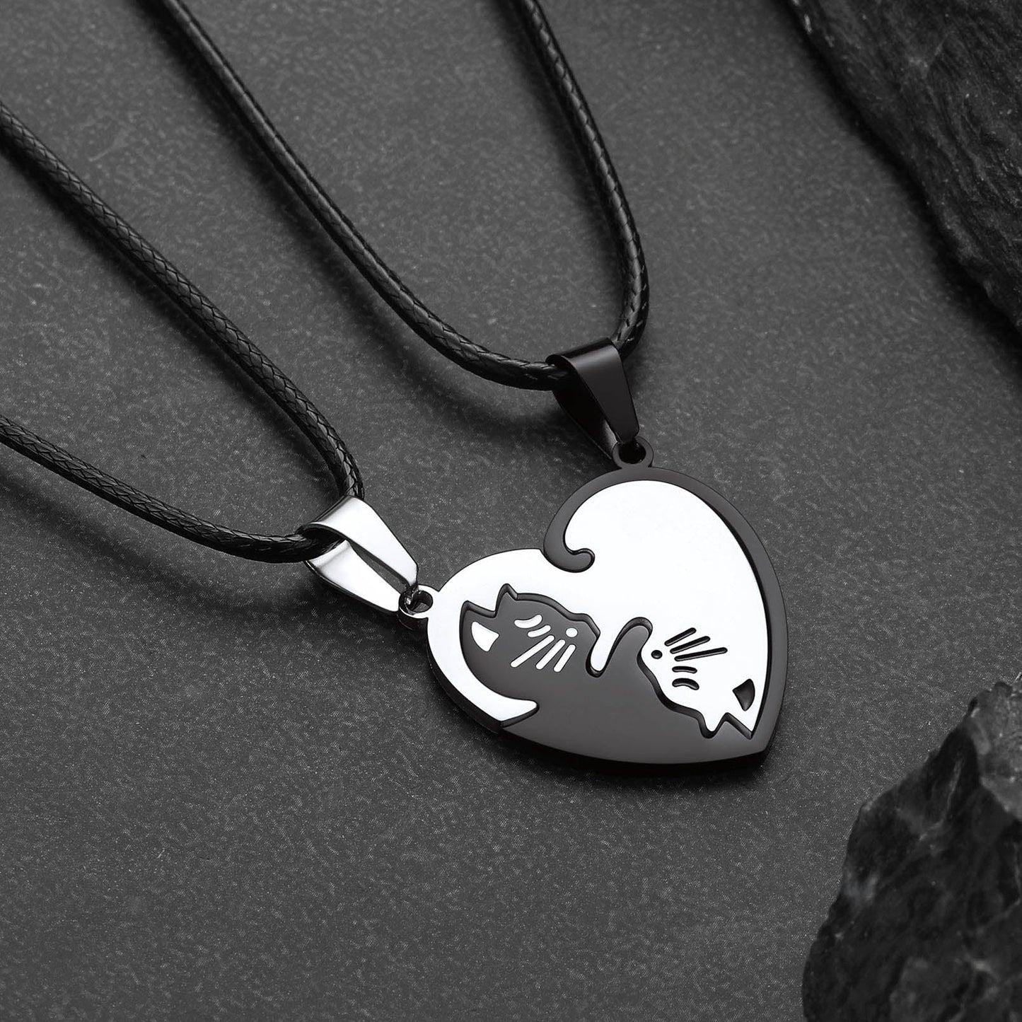 Custom Cat Heart Matching Puzzle Necklaces for Couples Bff