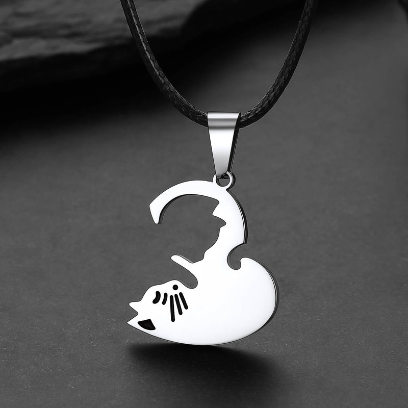 Custom Cat Heart Matching Puzzle Necklaces for Couples Bff