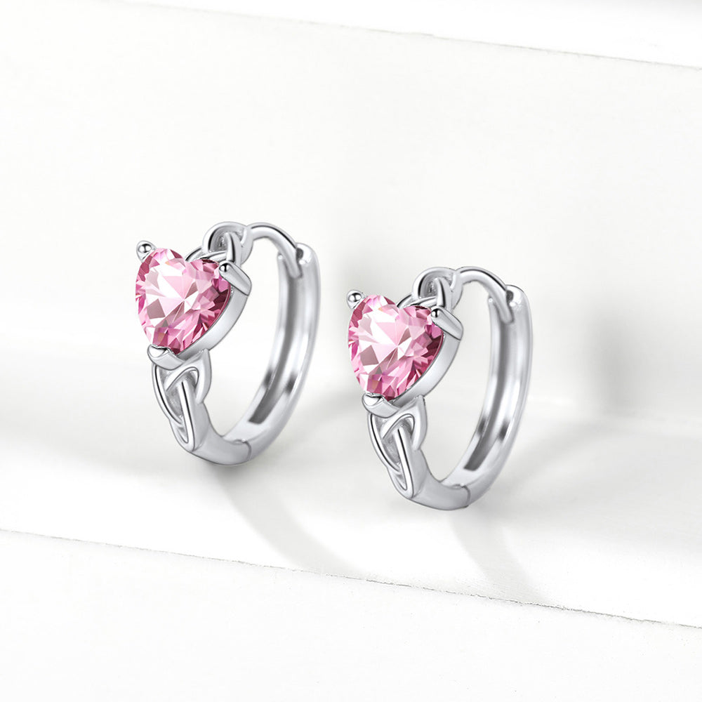 Sterling Silver Celtic Hoop Earrings With Birthstone for
