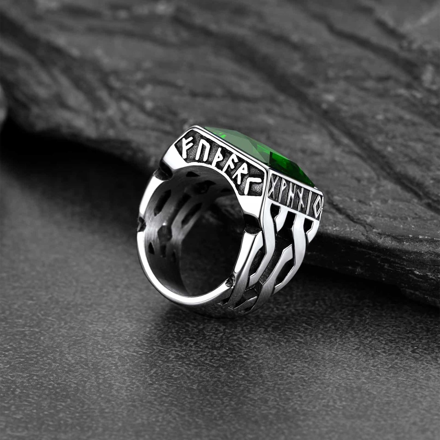 Custom Celtic Gemstone Ring With Runes for