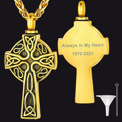 Custom Celtic Cross Urn Necklace for Ashes Cremation Jewelry