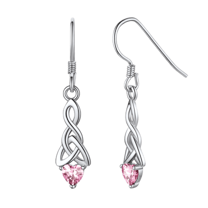 Sterling Silver Celtic Knot With Heart Birthstone Drop Earrings for