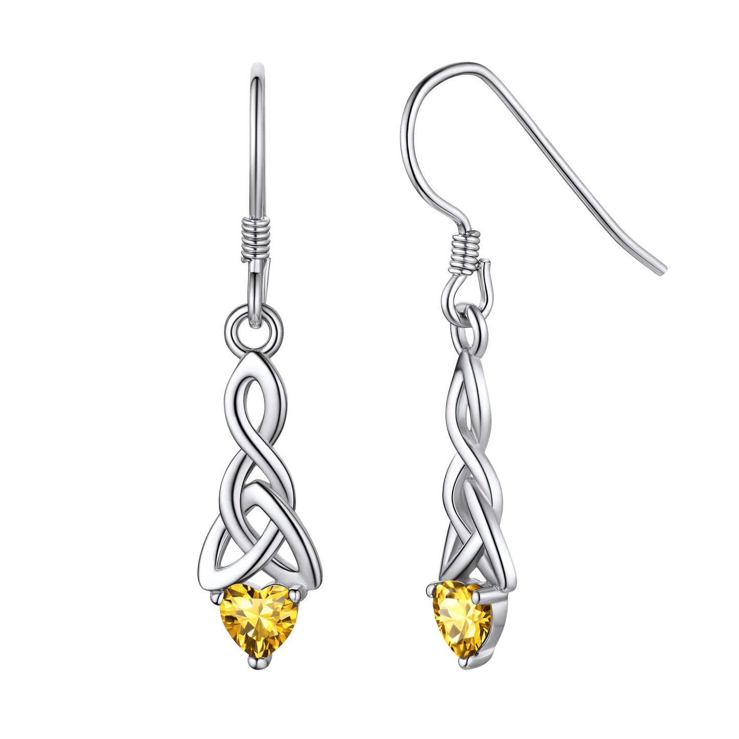 Sterling Silver Celtic Knot With Heart Birthstone Drop Earrings for