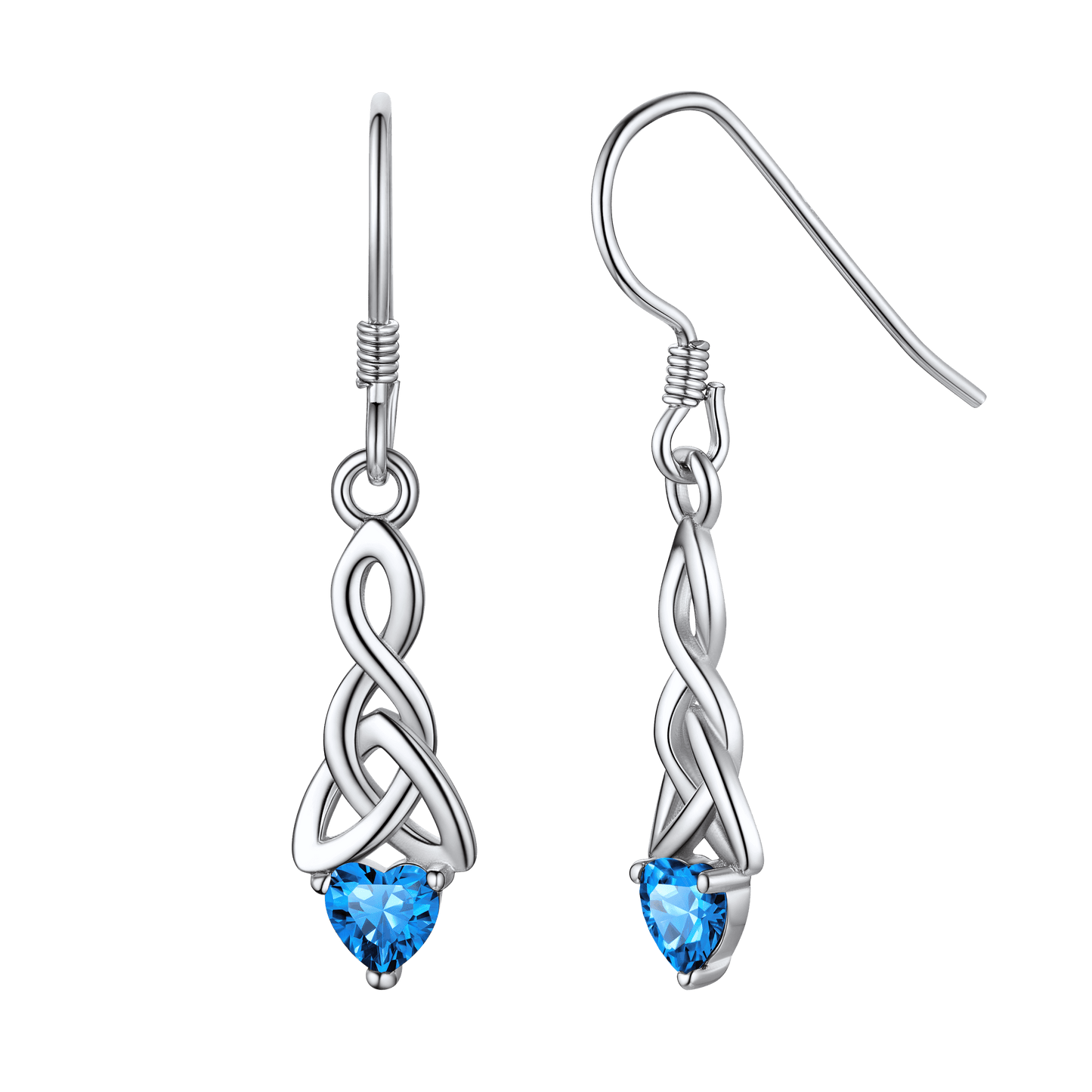 Sterling Silver Celtic Knot With Heart Birthstone Drop Earrings for