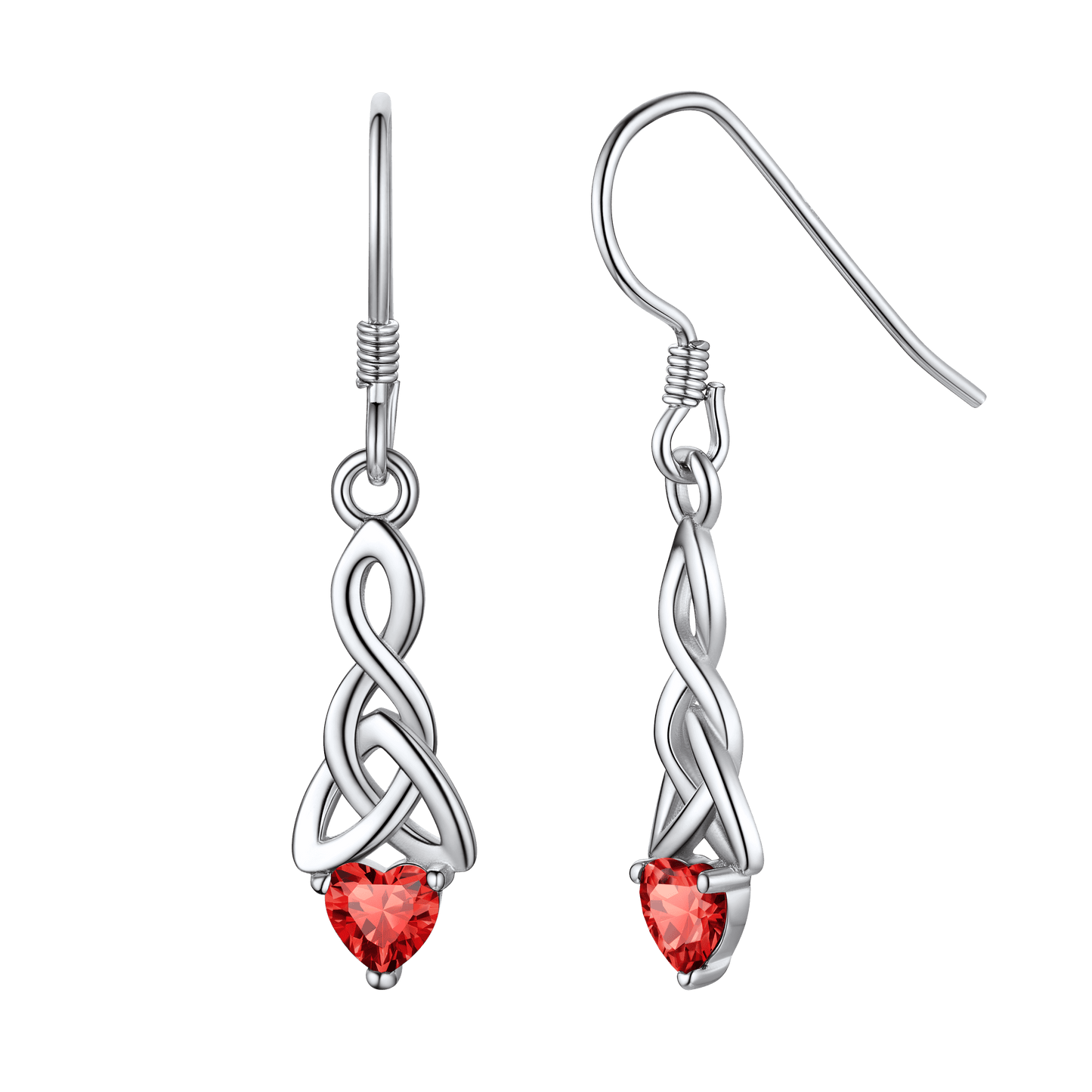 Sterling Silver Celtic Knot With Heart Birthstone Drop Earrings for