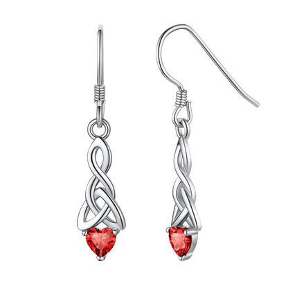 Sterling Silver Celtic Knot With Heart Birthstone Drop Earrings for