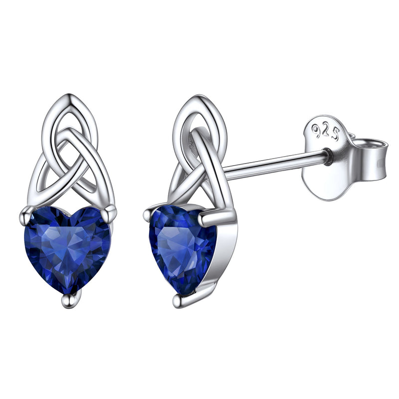 Sterling Silver Irish Celtic Knot Birthstone Stud Earrings for