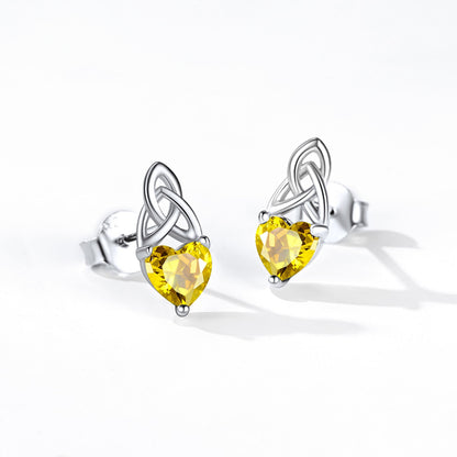 Sterling Silver Irish Celtic Knot Birthstone Stud Earrings for