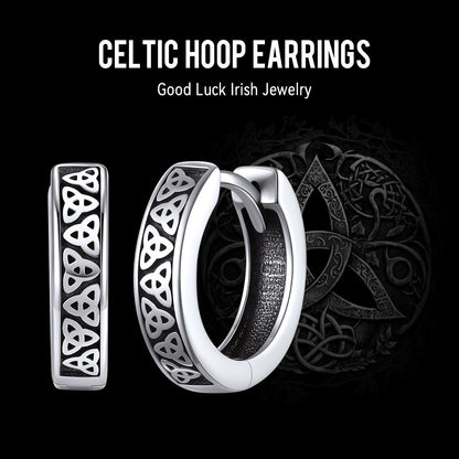 Sterling Silver Celtic Knot Huggie Hoop Earrings for
