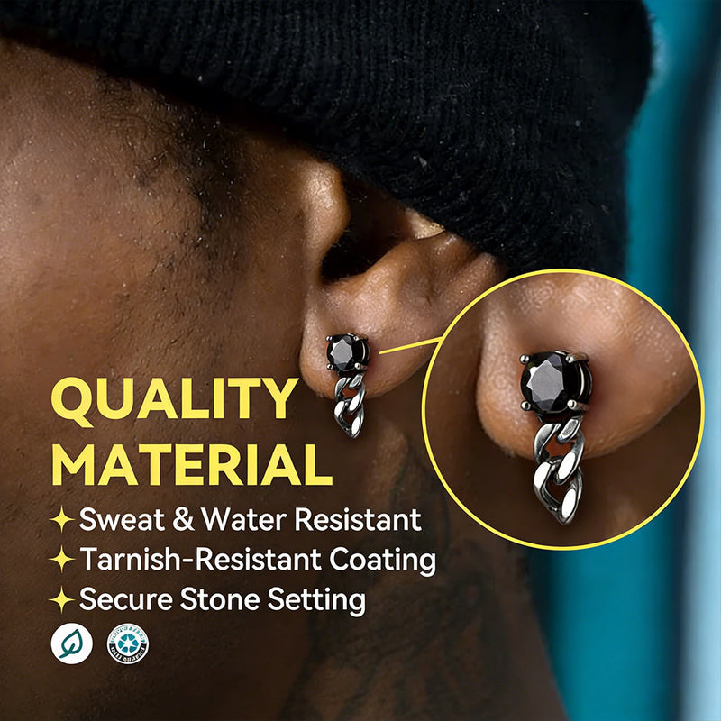 Black Cubic Zirconia Chain Link Dangle Stud Earrings for