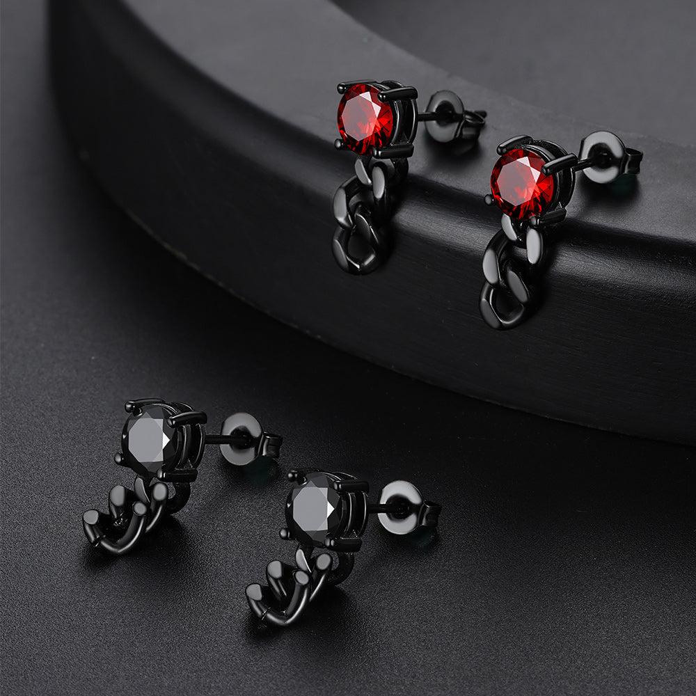 Black Cubic Zirconia Chain Link Dangle Stud Earrings for
