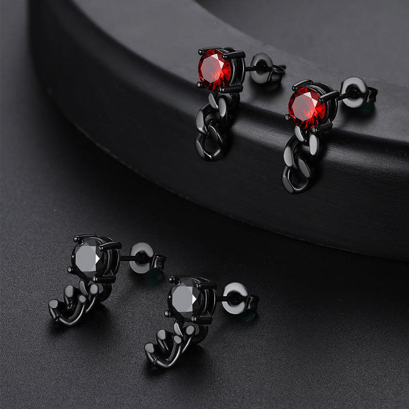 Black Cubic Zirconia Chain Link Dangle Stud Earrings for