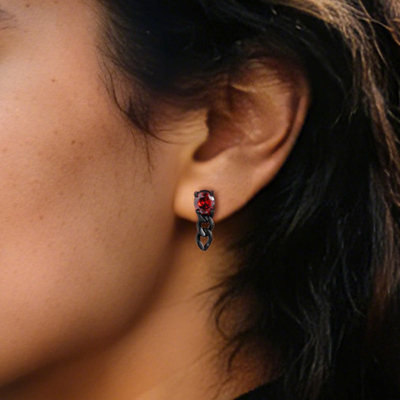 Black Cubic Zirconia Chain Link Dangle Stud Earrings for