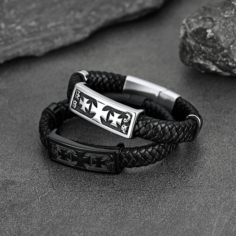 Christian Knights Templar Cross Leather Bracelet for
