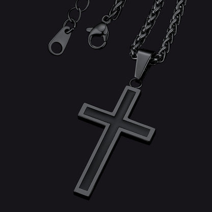 Christian Black Enamel Cross Necklace for