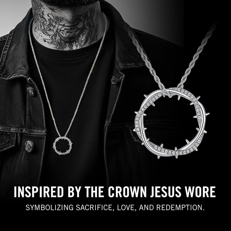 Christian Jesus Crown of Thorns Circle Pendant Necklace for