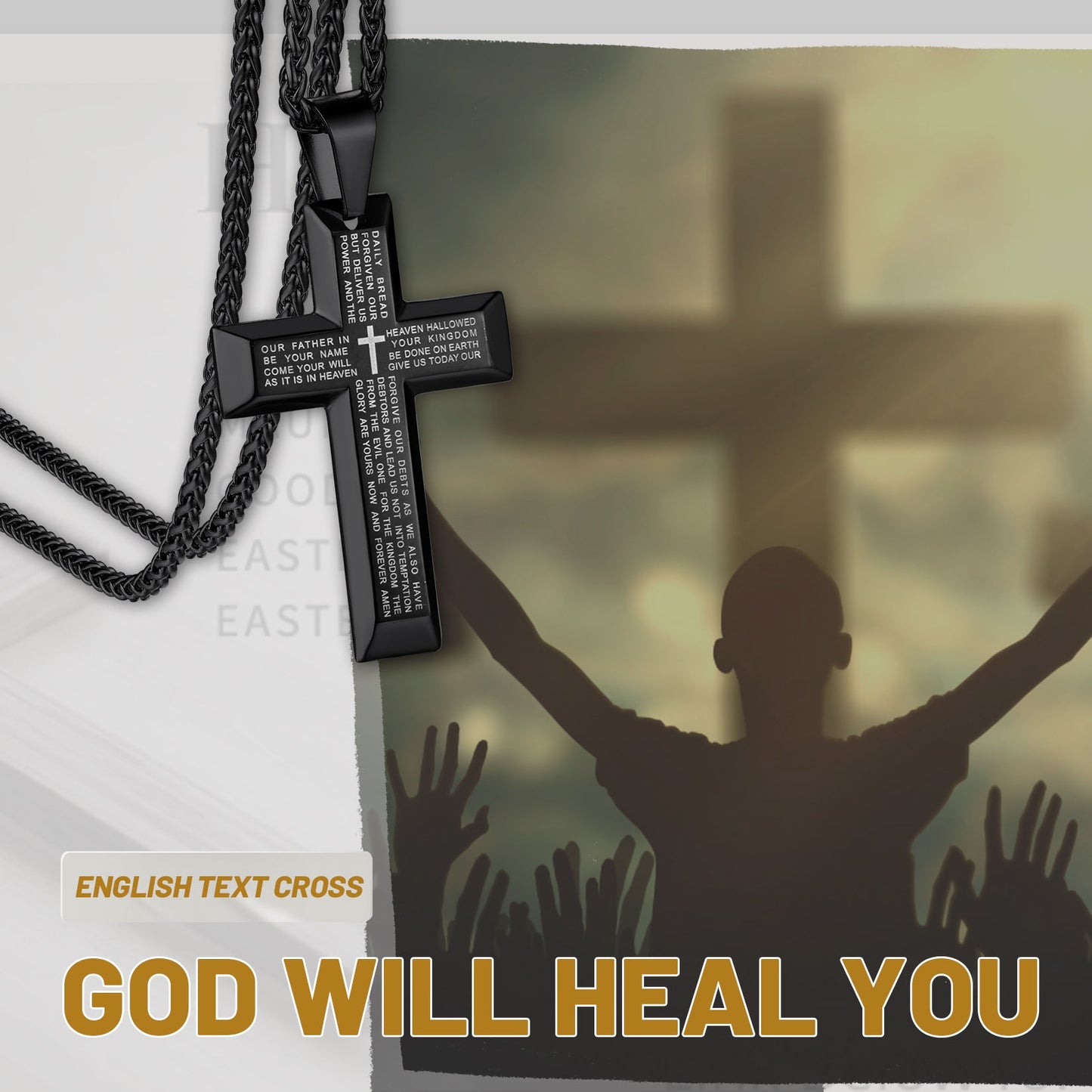Christian Lord's Prayer Cross Necklace for
