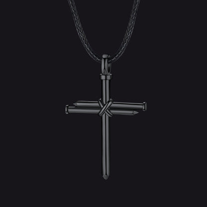 Christian Nail Cross Pendant Braided Leather Necklace for Dad Huasband