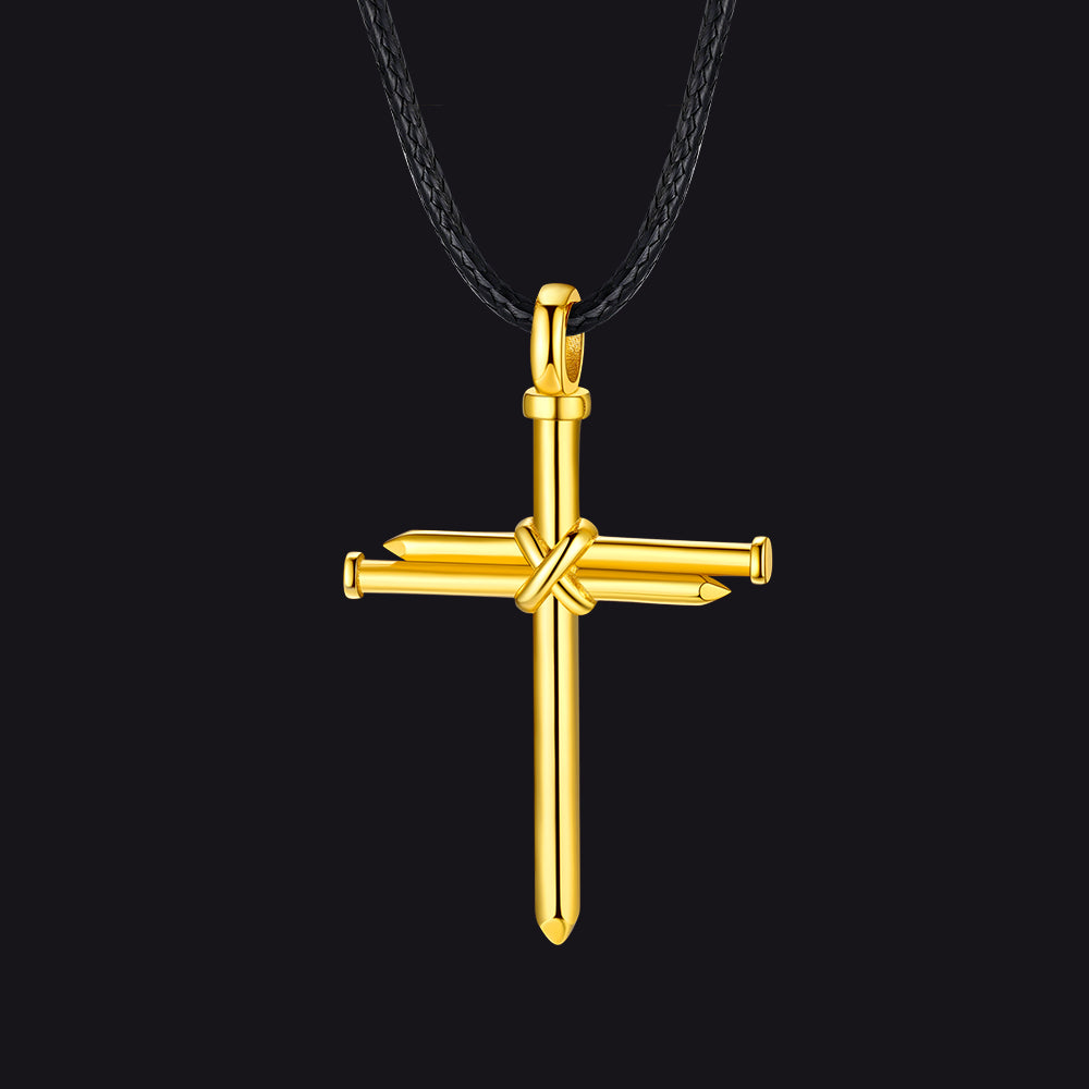 Christian Nail Cross Pendant Braided Leather Necklace for Dad Huasband