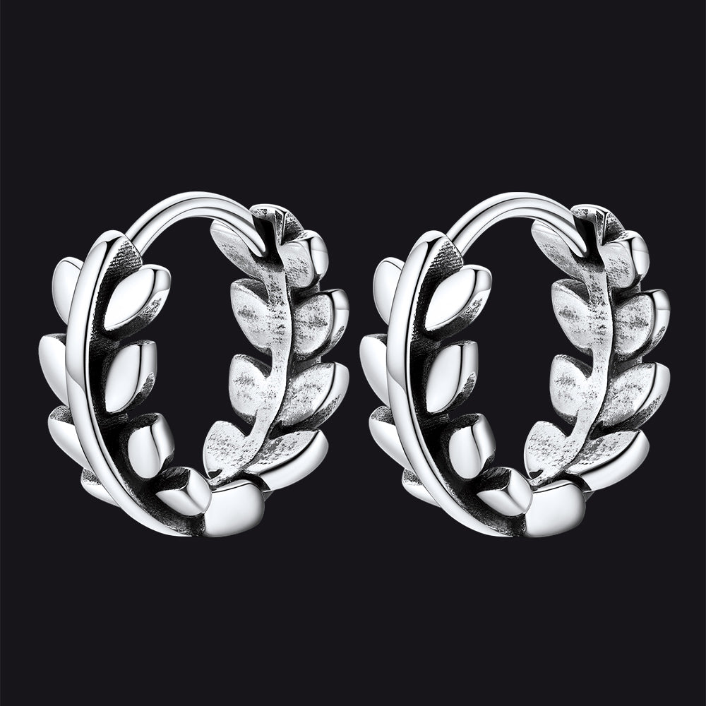 Sterling Silver Small Leaf Hoop Huggie Earrings for