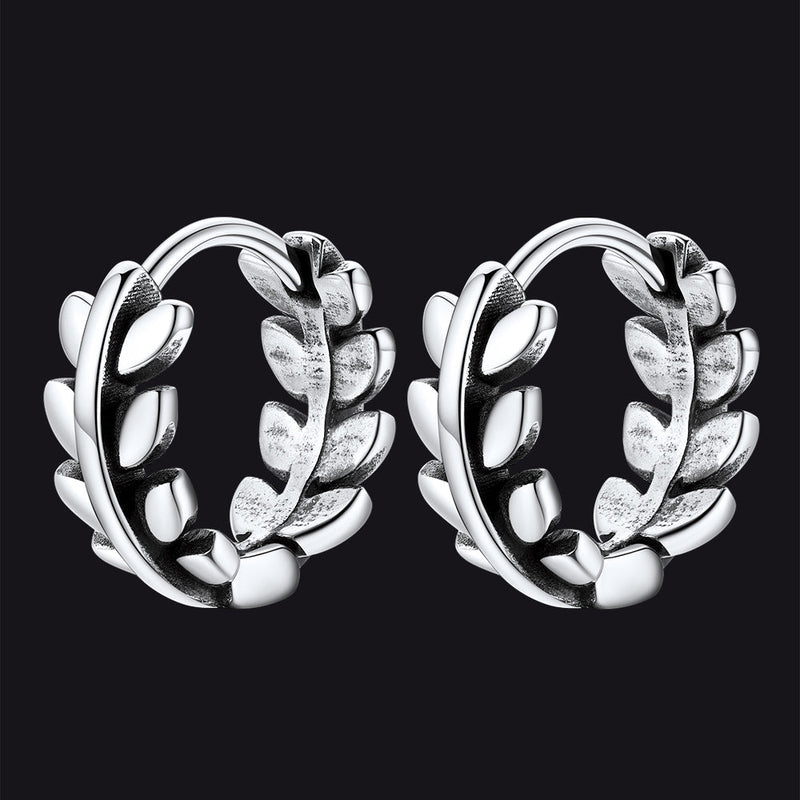 Sterling Silver Small Leaf Hoop Huggie Earrings for