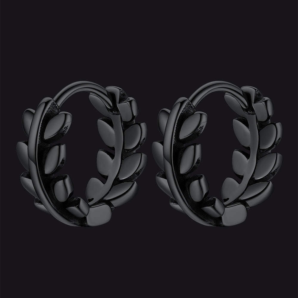 Sterling Silver Small Leaf Hoop Huggie Earrings for