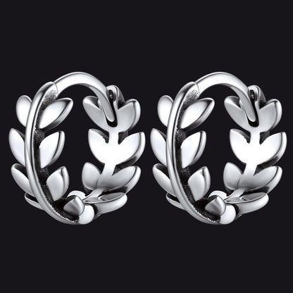Sterling Silver Small Leaf Hoop Huggie Earrings for