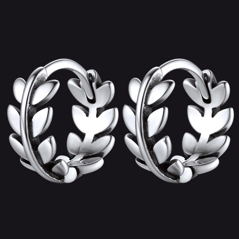 Sterling Silver Small Leaf Hoop Huggie Earrings for