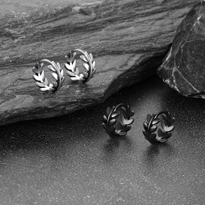 Sterling Silver Small Leaf Hoop Huggie Earrings for