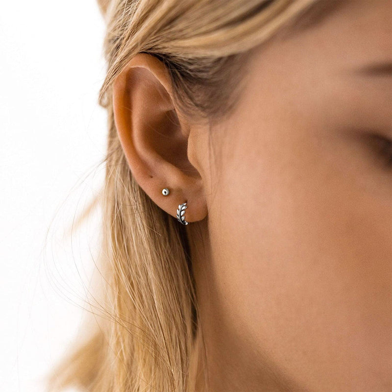 Sterling Silver Small Leaf Hoop Huggie Earrings for
