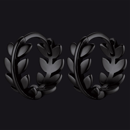 Sterling Silver Small Leaf Hoop Huggie Earrings for