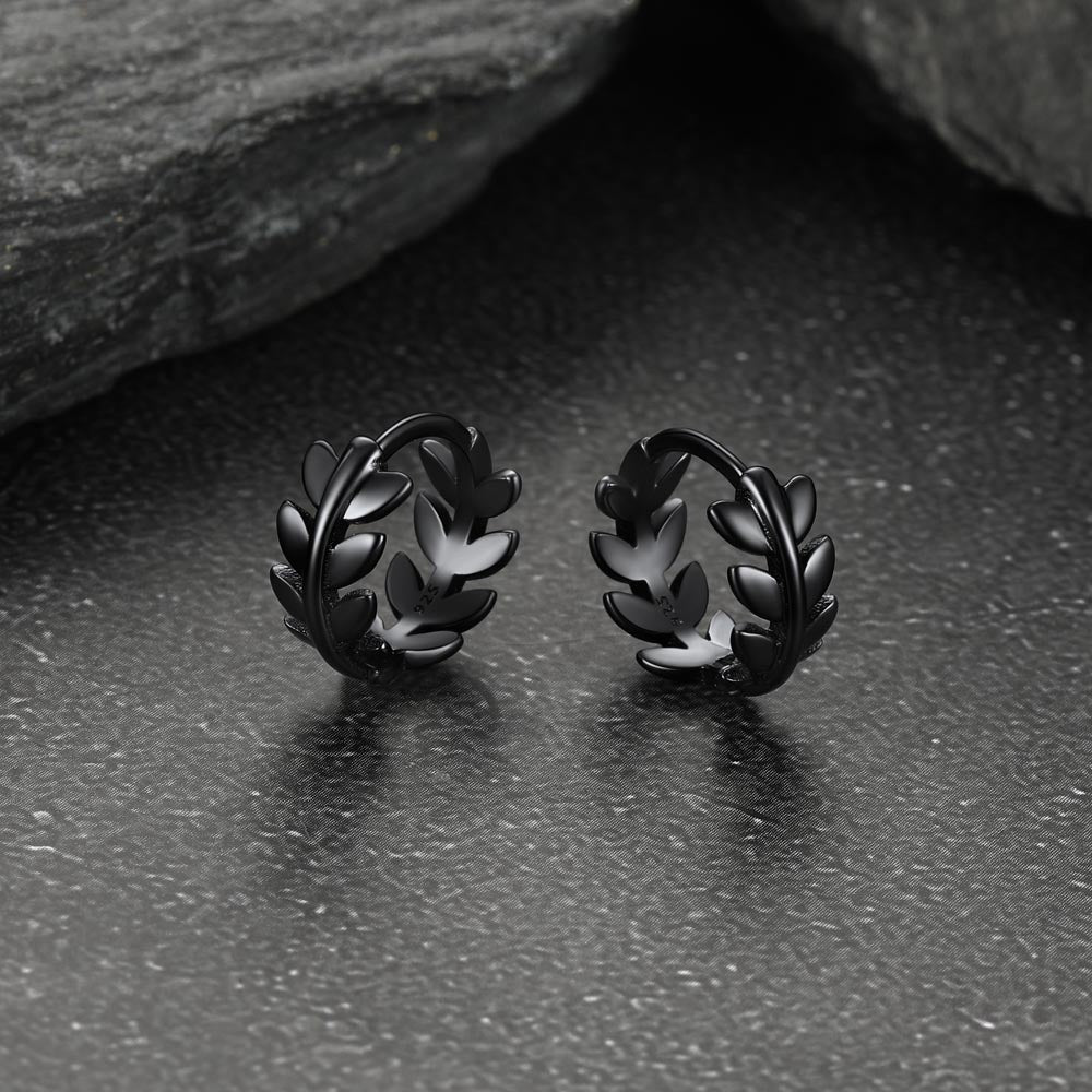Sterling Silver Small Leaf Hoop Huggie Earrings for
