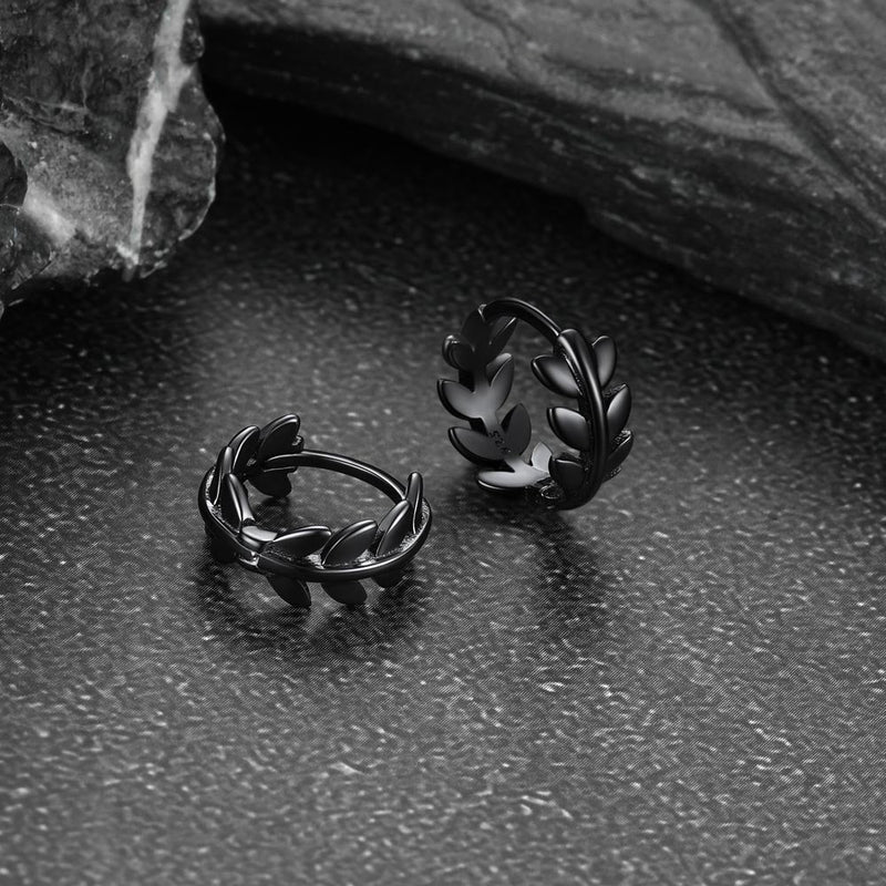Sterling Silver Small Leaf Hoop Huggie Earrings for