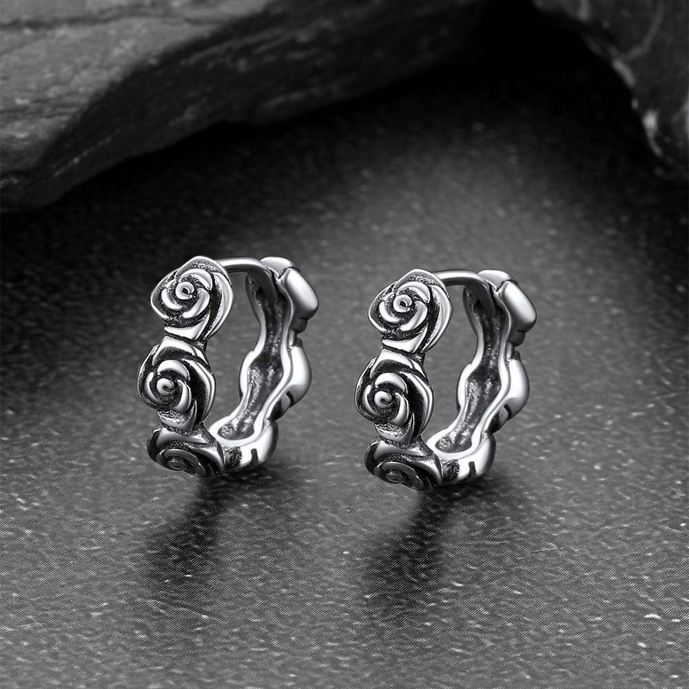 Flash Sterling Silver Chunky Rose Hoop Huggie Earrings for