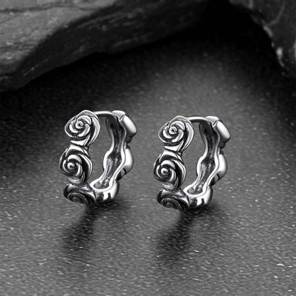 Flash Sterling Silver Chunky Rose Hoop Huggie Earrings for