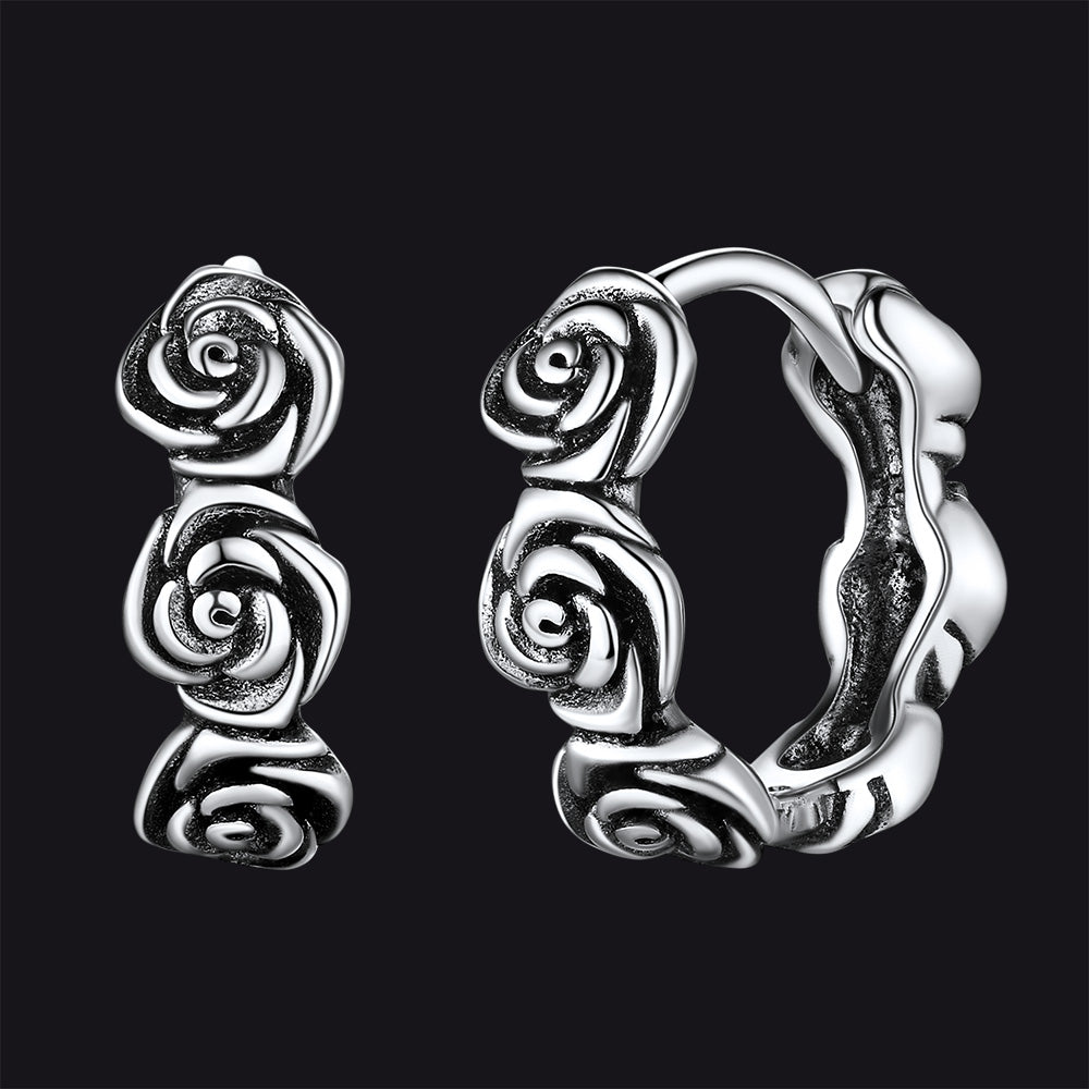 Flash Sterling Silver Chunky Rose Hoop Huggie Earrings for