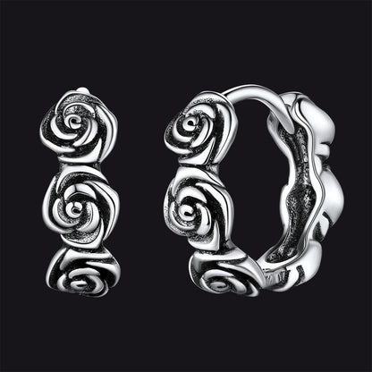Flash Sterling Silver Chunky Rose Hoop Huggie Earrings for