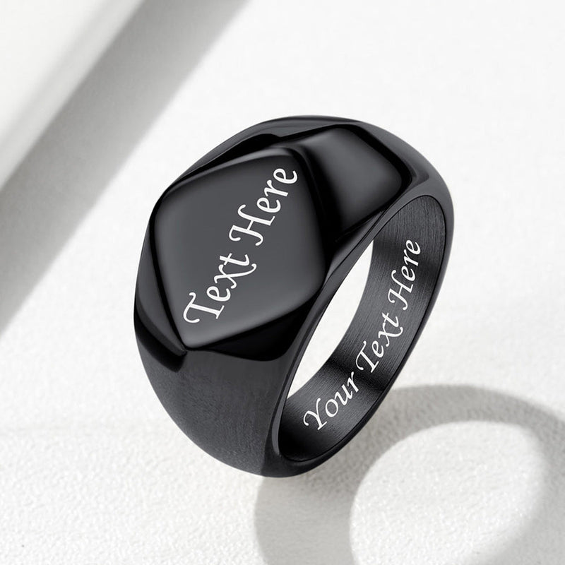 Custom Text Chunky Thick Heavy Signet Ring Gift for Dad