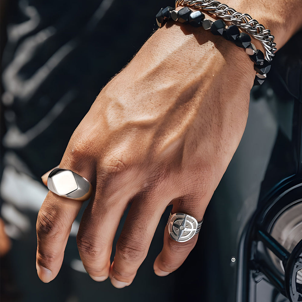 Custom Text Chunky Thick Heavy Signet Ring Gift for Dad