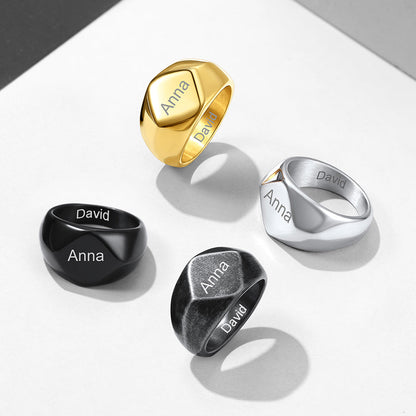 Custom Text Chunky Thick Heavy Signet Ring Gift for Dad