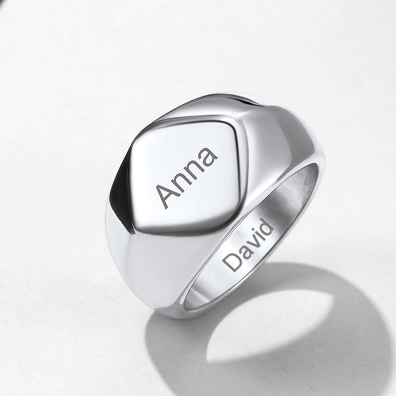 Custom Text Chunky Thick Heavy Signet Ring Gift for Dad