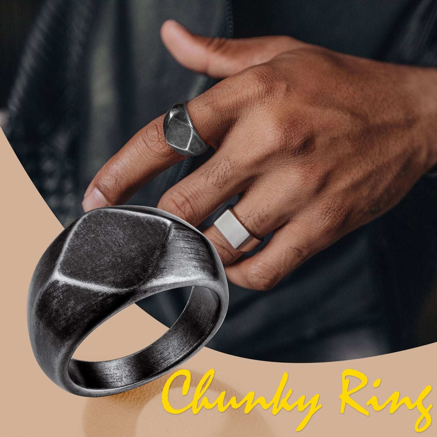 Custom Text Chunky Thick Heavy Signet Ring Gift for Dad