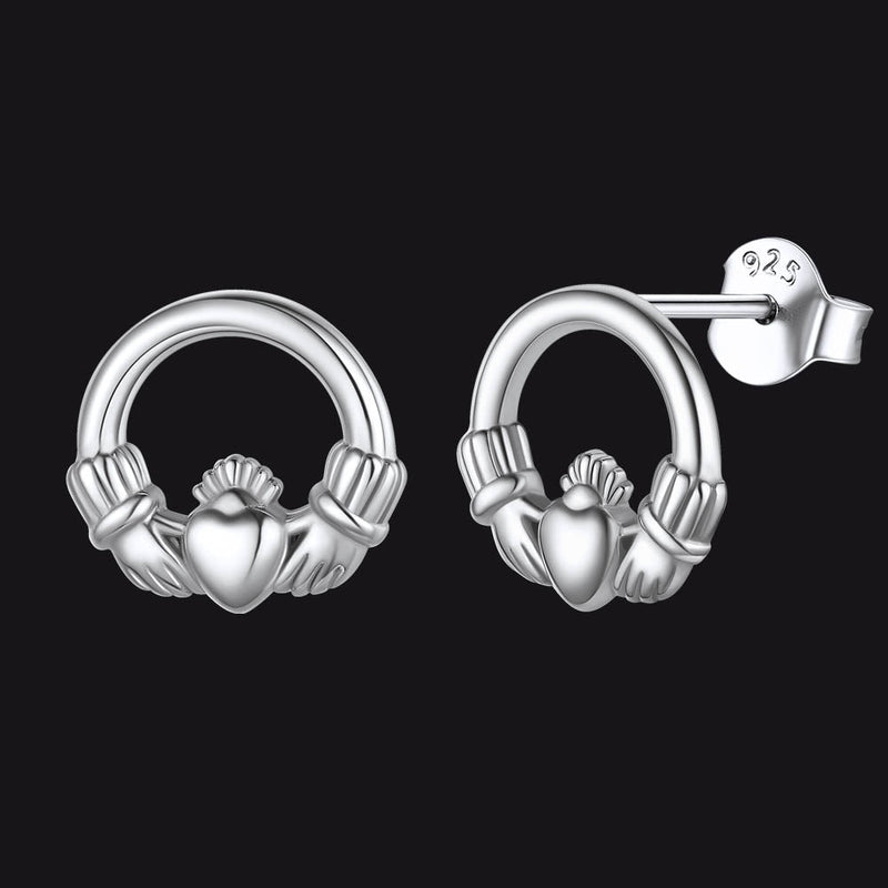 Sterling Silver Irish Celtic Claddagh Stud Earrings for