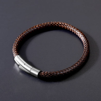 Clasp Braided Genuine Leather Bracelet for