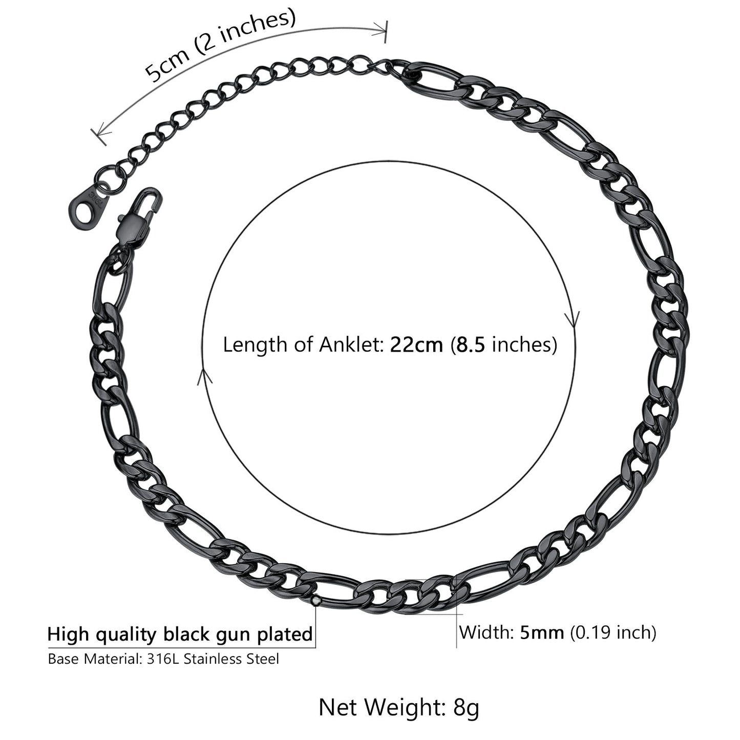 5mm Classic Figaro Link Anklet Bracelet for