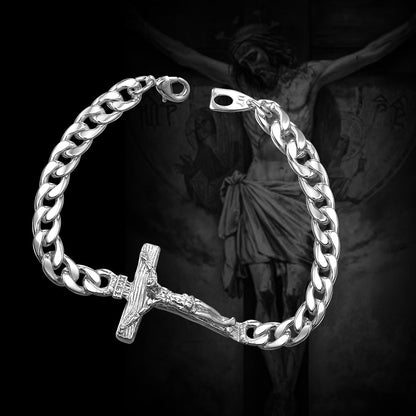 Christian Cross Cuban Chain Bracelet Gift for My Son Grandson