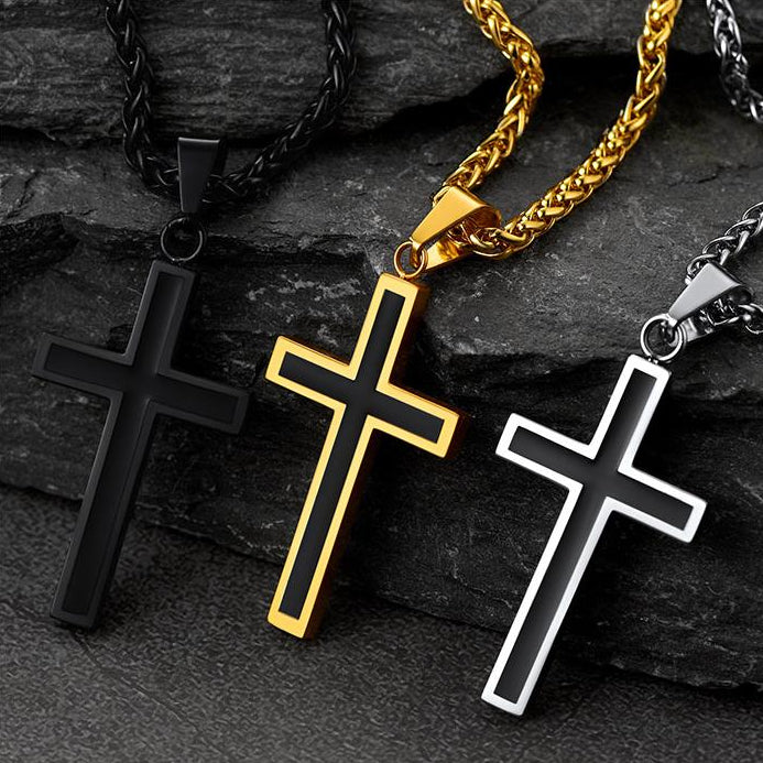 Christian Black Enamel Cross Necklace for